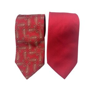 Lot of 2 Men's‎ Silk Neckties Red Paisley Micro-check T. Harris Haines & Bonner